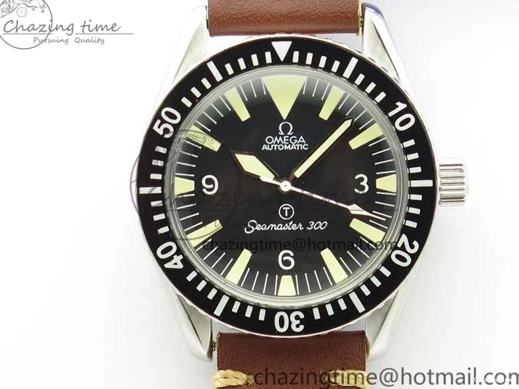 0214 Practical Vintage Seamaster 300 No Date T SS B12 Black Dial On Brown Leather Strap A2836 (Free Nylon Strap) 7910